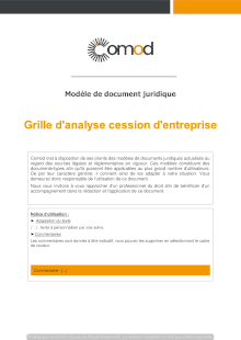 Modèle Grille d'analyse de cession d'entreprise