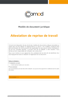 Modèle Attestation de reprise de travail