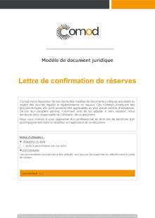 Modèle : Lettre de confirmation de réserves