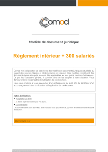 Modèle Règlement intérieur + 300 salariés