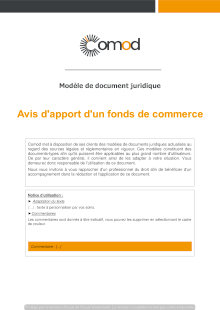 Modèle Avis d'apport d'un fonds de commerce